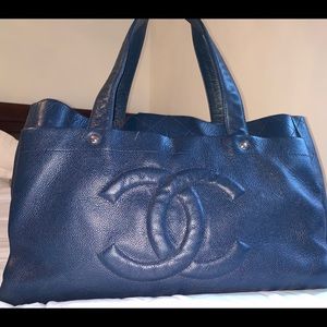 Chanel blue caviar leather tote 16x10x6 inches